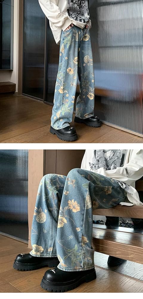 パンツ Tinytinydoors y Pants - Flower Floral Pants for Men Women Y2k Harajuku Baggy Pants Wide Leg